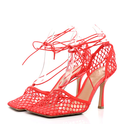 Bottega Veneta Mesh Nappa Stretch Ankle Tie Sandals 39 Tomato 3 of 14