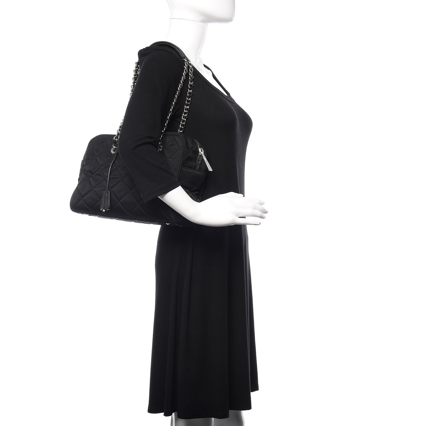Nylon Tessuto Impuntu Quilted Shoulder Bag Black