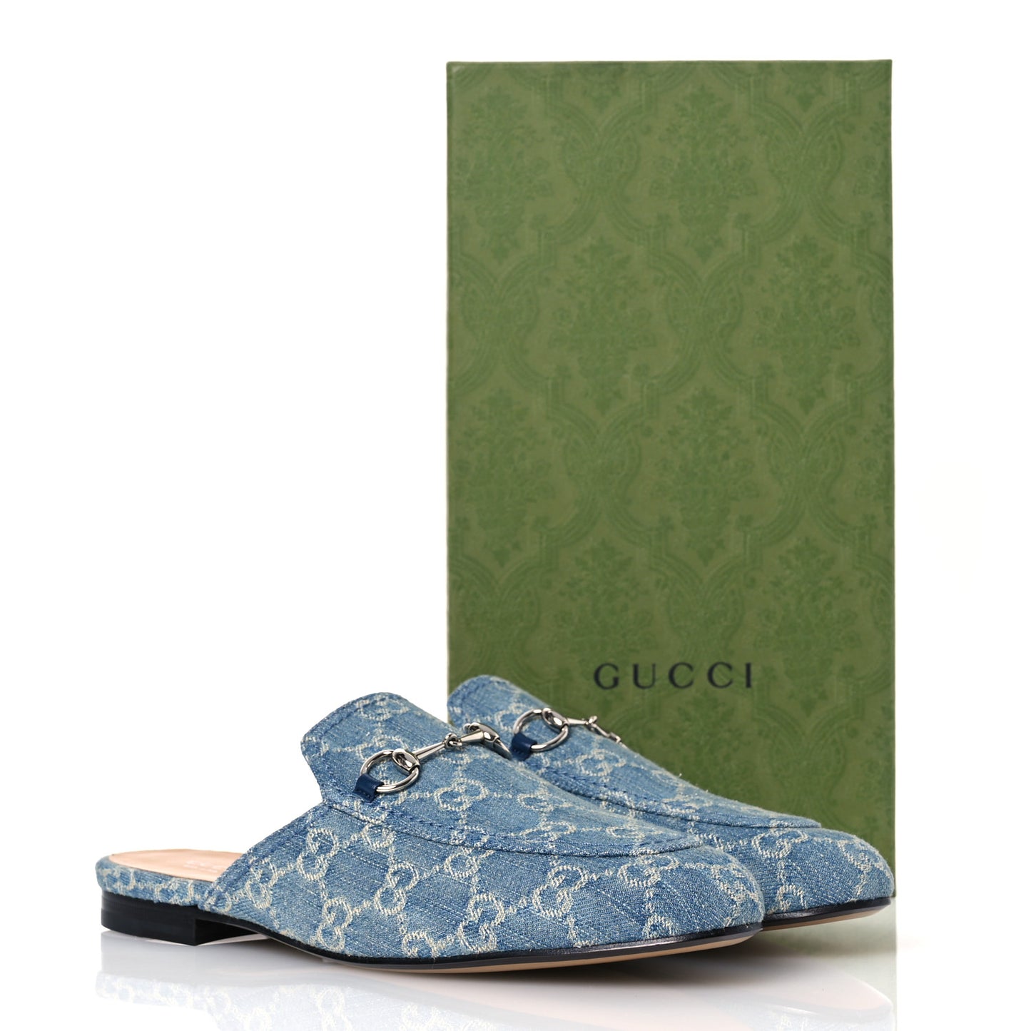 New Denim GG Malaga Kid Womens Princetown Slippers 39.5 Light Blue Royale