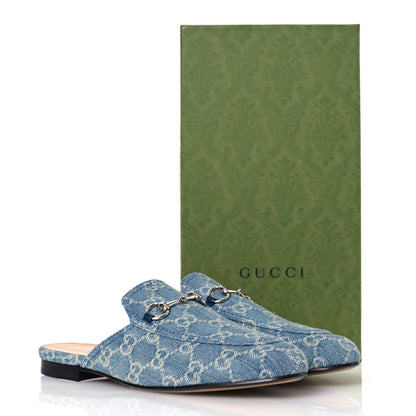 Gucci New Denim GG Malaga Kid Womens Princetown Slippers 39.5 Light Blue Royale 11 of 11