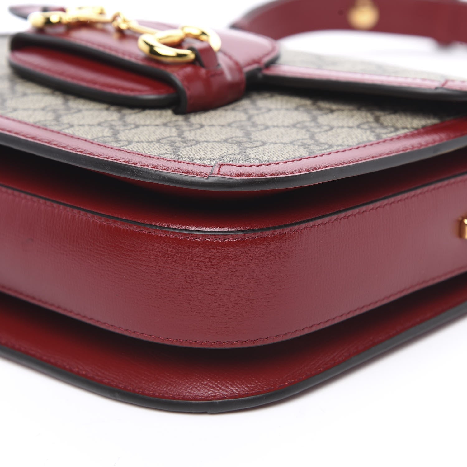 Gucci GG Supreme Monogram Azalea Calfskin Horsebit 1955 Shoulder Bag Beige Ebony New Cherry Red 9 of 9