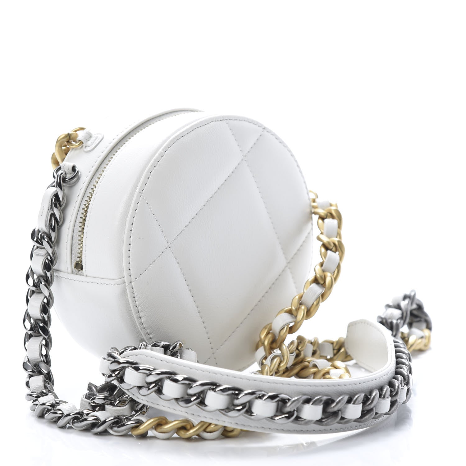 Chanel Shiny Goatskin Quilted 19 Round Clutch With Chain White 3 of 11