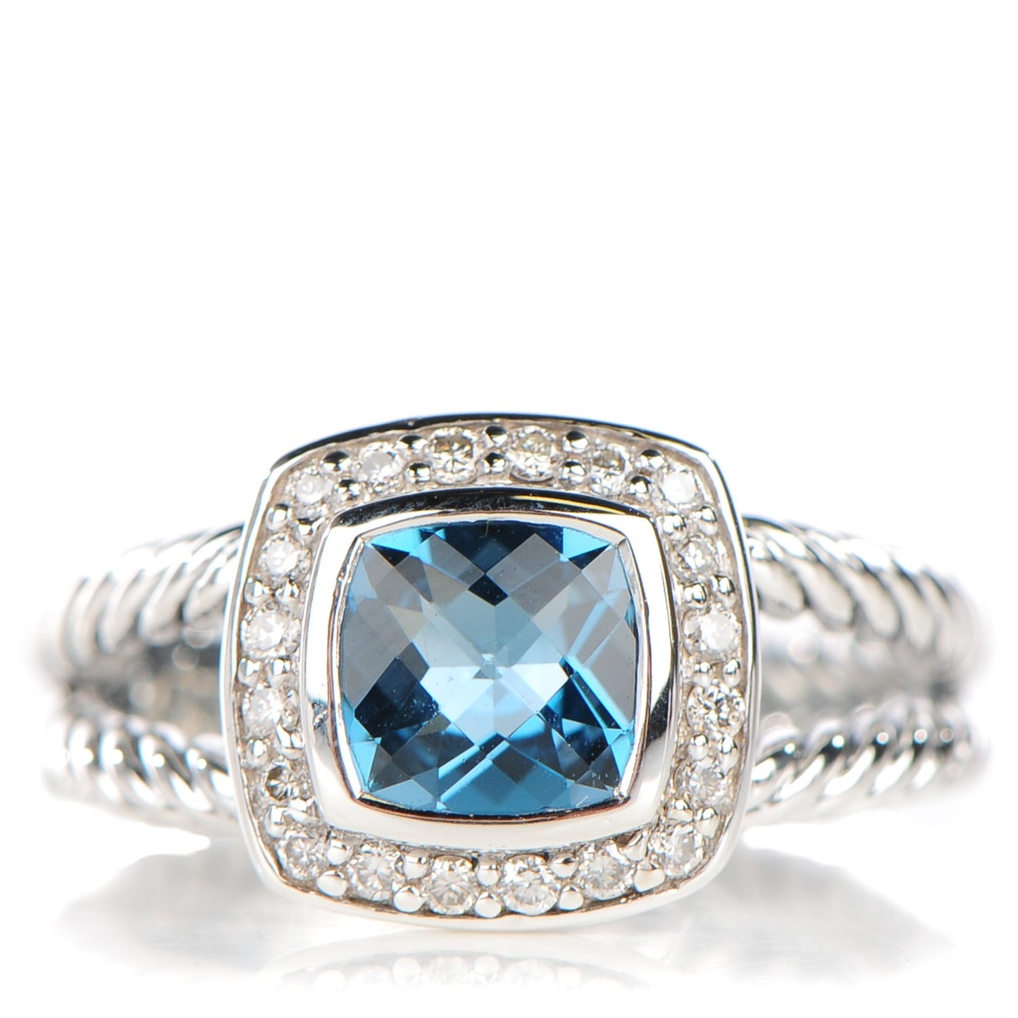 Sterling Silver Diamond Blue Topaz 7mm Petite Albion Ring 54 7