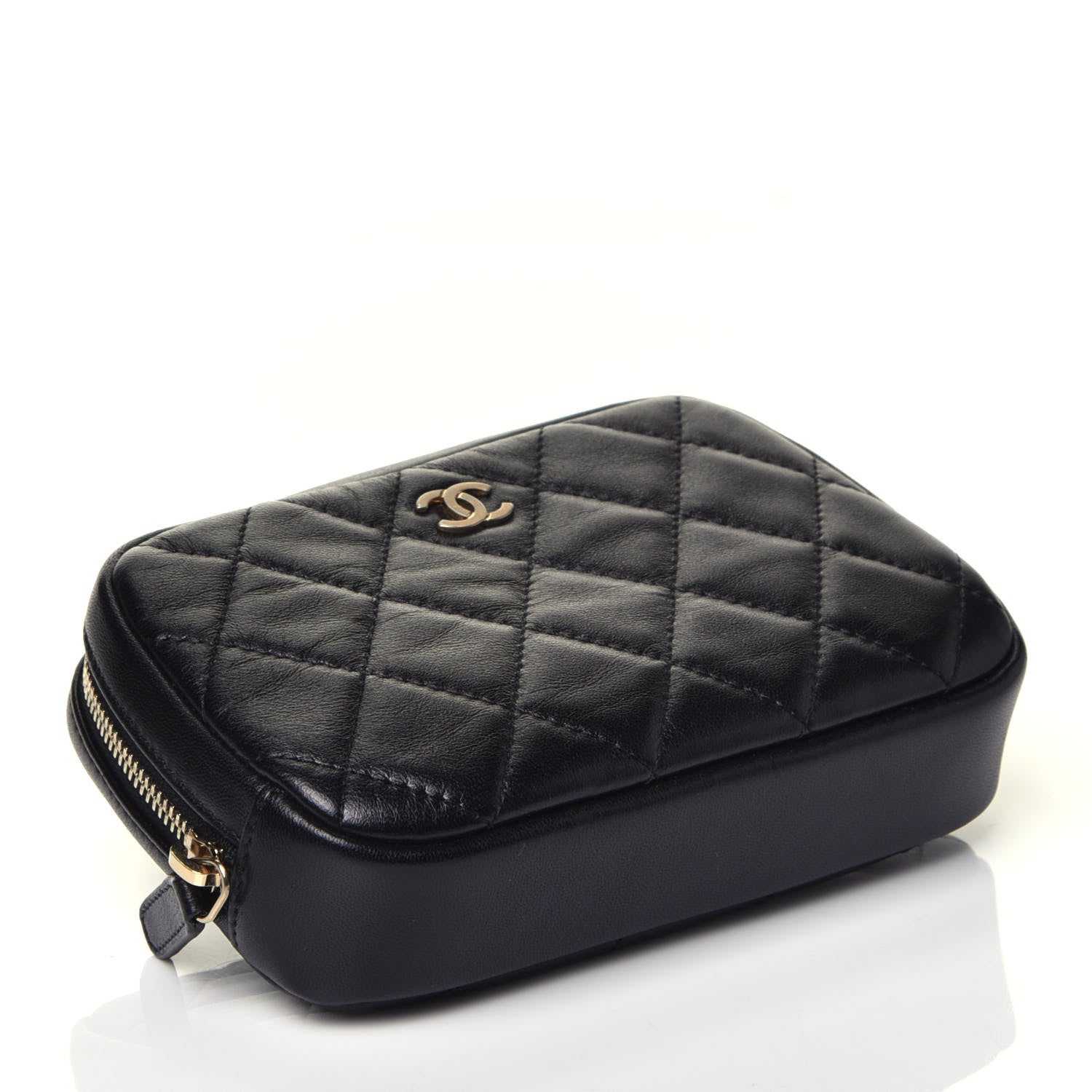 Chanel Lambskin Quilted Small Curvy Pouch Cosmetic Case Black 4 of 7