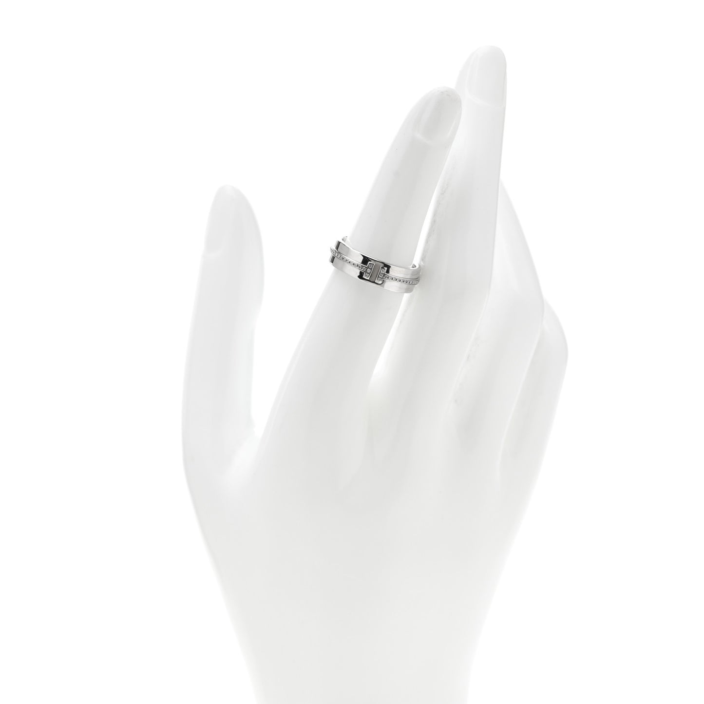 18K White Gold Diamond Wide T Two Ring 50 5.5