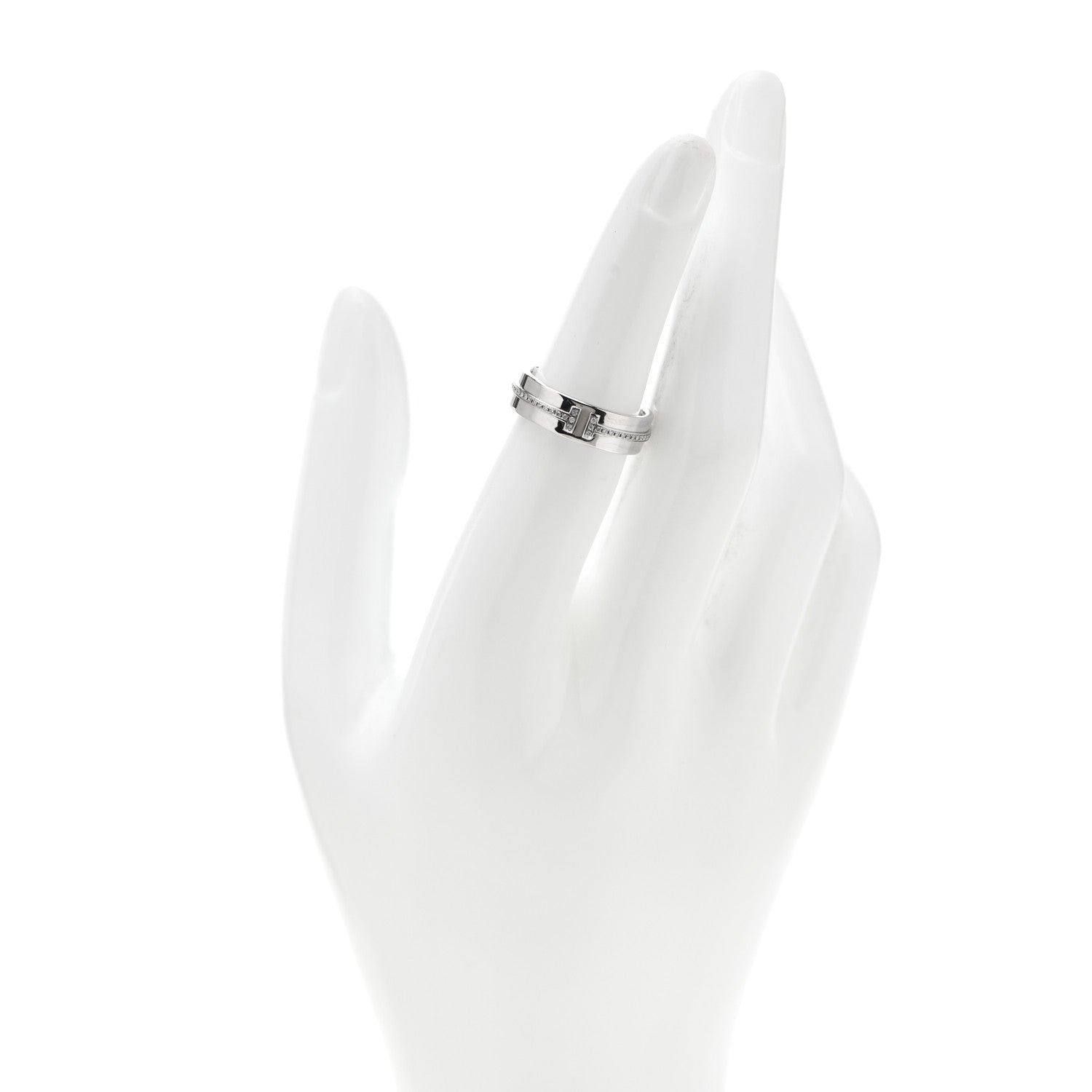 Tiffany 18K White Gold Diamond Wide T Two Ring 50 5.5 2 of 6