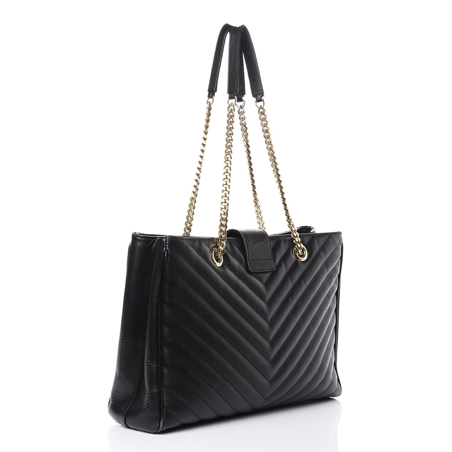 Saint Laurent Grain De Poudre Matelasse Chevron Monogram Shopping Bag Black 3 of 18