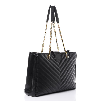 Saint Laurent Grain De Poudre Matelasse Chevron Monogram Shopping Bag Black 3 of 18