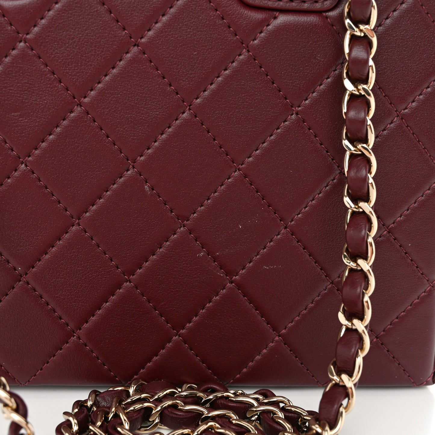 Calfskin Quilted Studded Square Vanity Case Burgundy