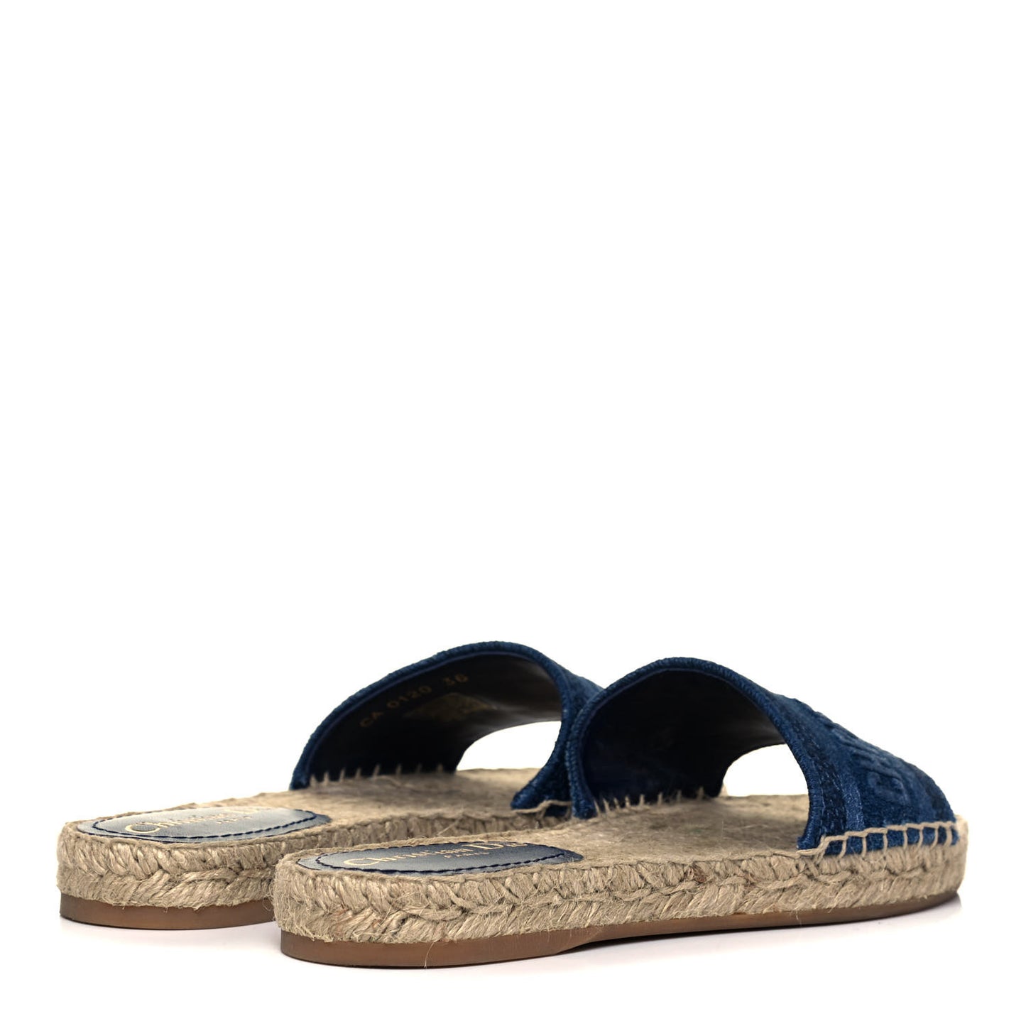 Denim Embroidered Granville Espadrille Flat Slide Sandals 36 Blue