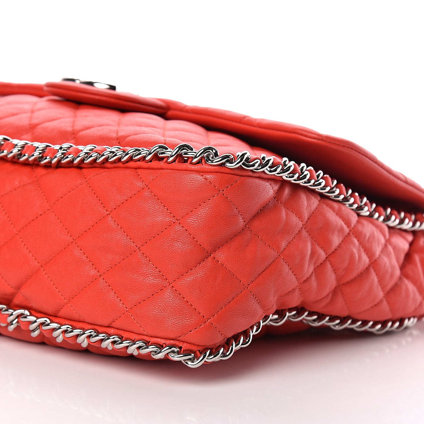 Washed Lambskin Quilted Maxi Chain Around Flap Red