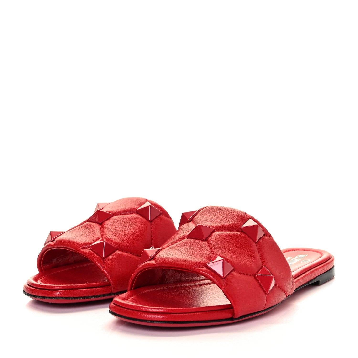 Valentino Garavani Nappa Monochrome Roman Stud Flat Slide Sandals 37.5 Rouge Pur 10 of 44