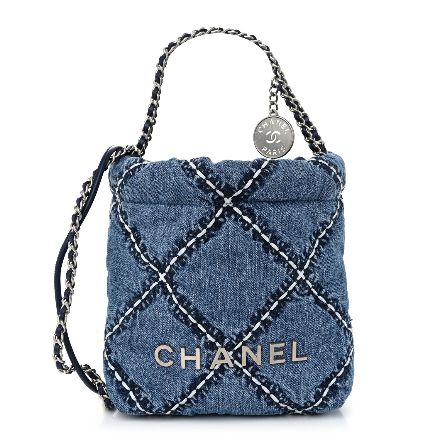 Chanel Denim Stitched Quilted Mini Chanel 22 Blue 1 of 10