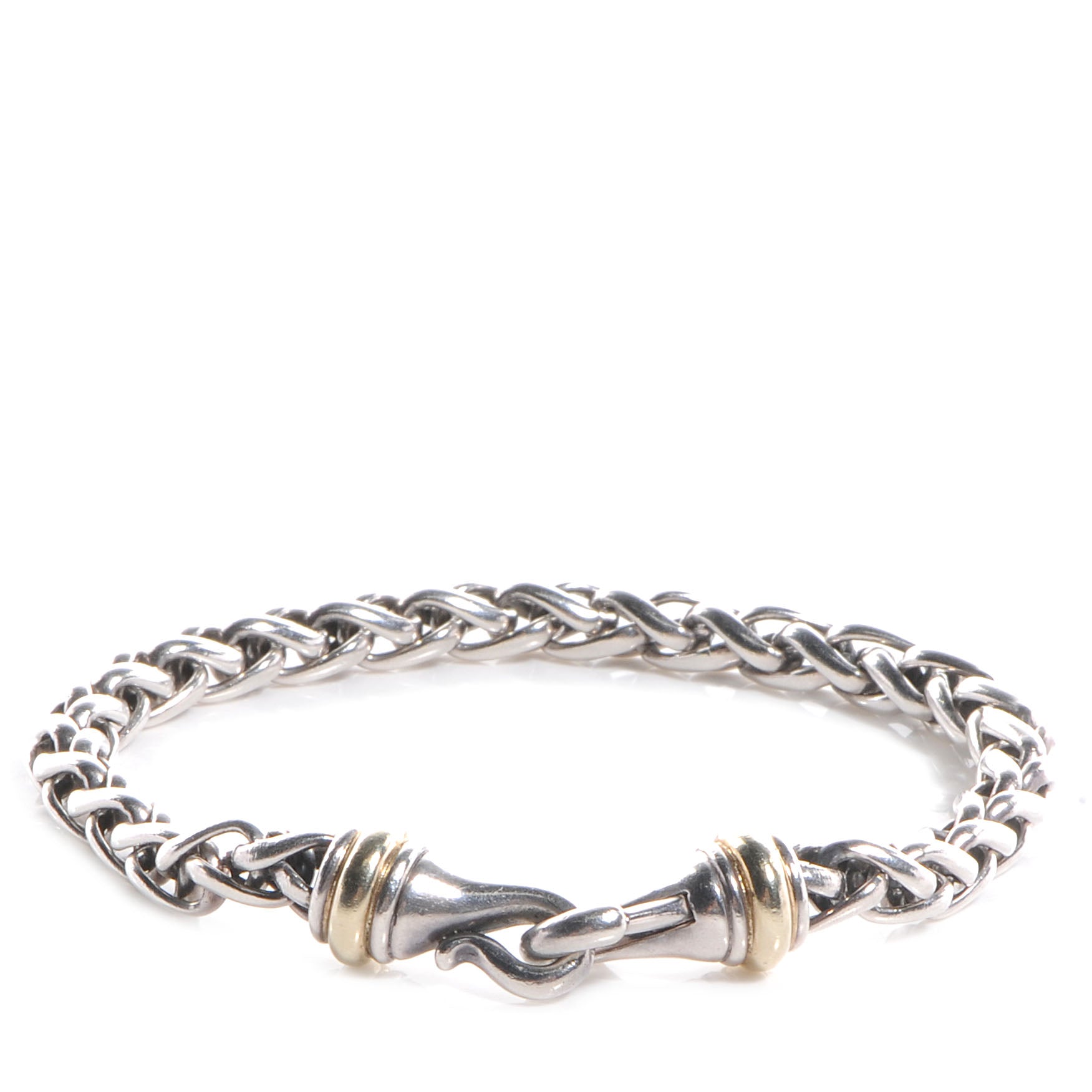 David Yurman Sterling Silver 14K Yellow Gold 6mm Wheat Chain Bracelet 1 of 5