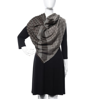 Gucci Wool Silk Monogram GGWeb Fringe Shawl Black Medium Grey 2 of 5