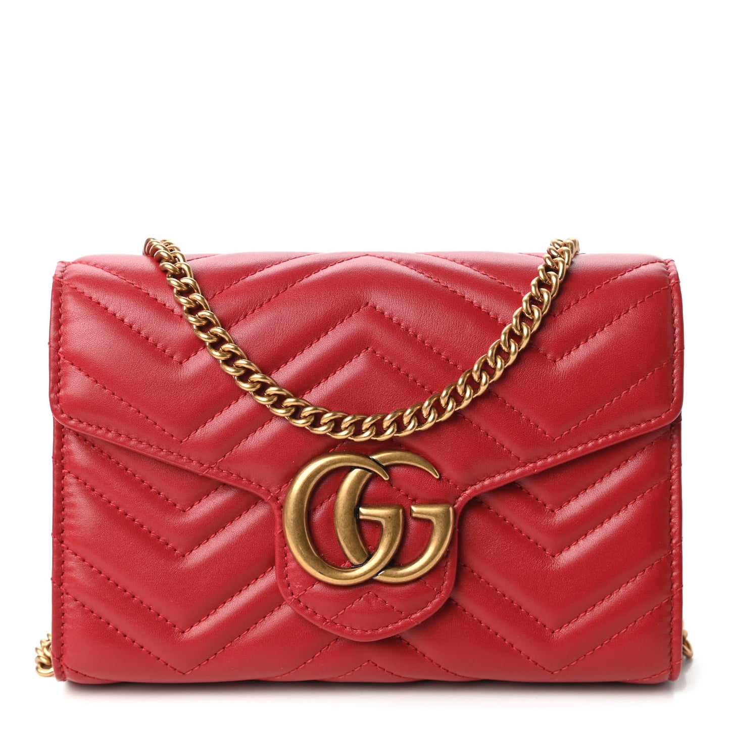 Calfskin Matelasse GG Marmont Chain Wallet Hibiscus Red