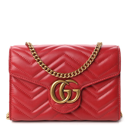 Gucci Calfskin Matelasse GG Marmont Chain Wallet Hibiscus Red 1 of 12
