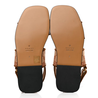 Gucci Canvas GG Monogram Mens Slingback Flat Sandals 8 Beige Ruggine Cuir 5 of 8