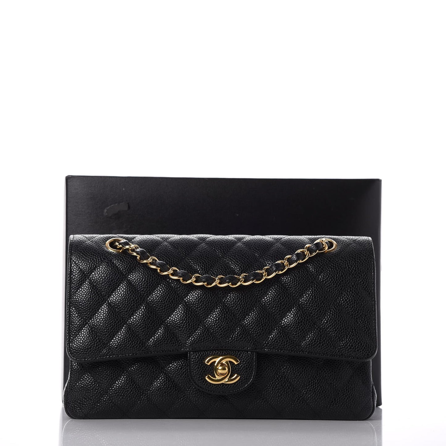 Caviar Quilted Medium Double Flap Black