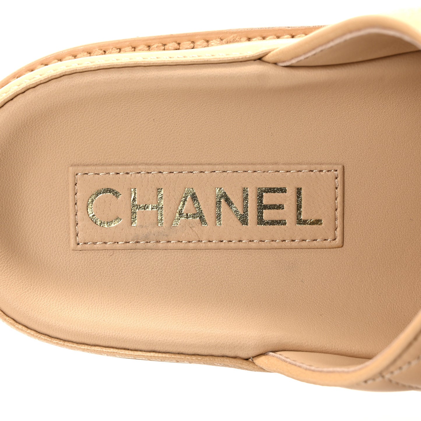 Lambskin Quilted Velcro Dad Chain CC Slide Sandals 38.5 Beige