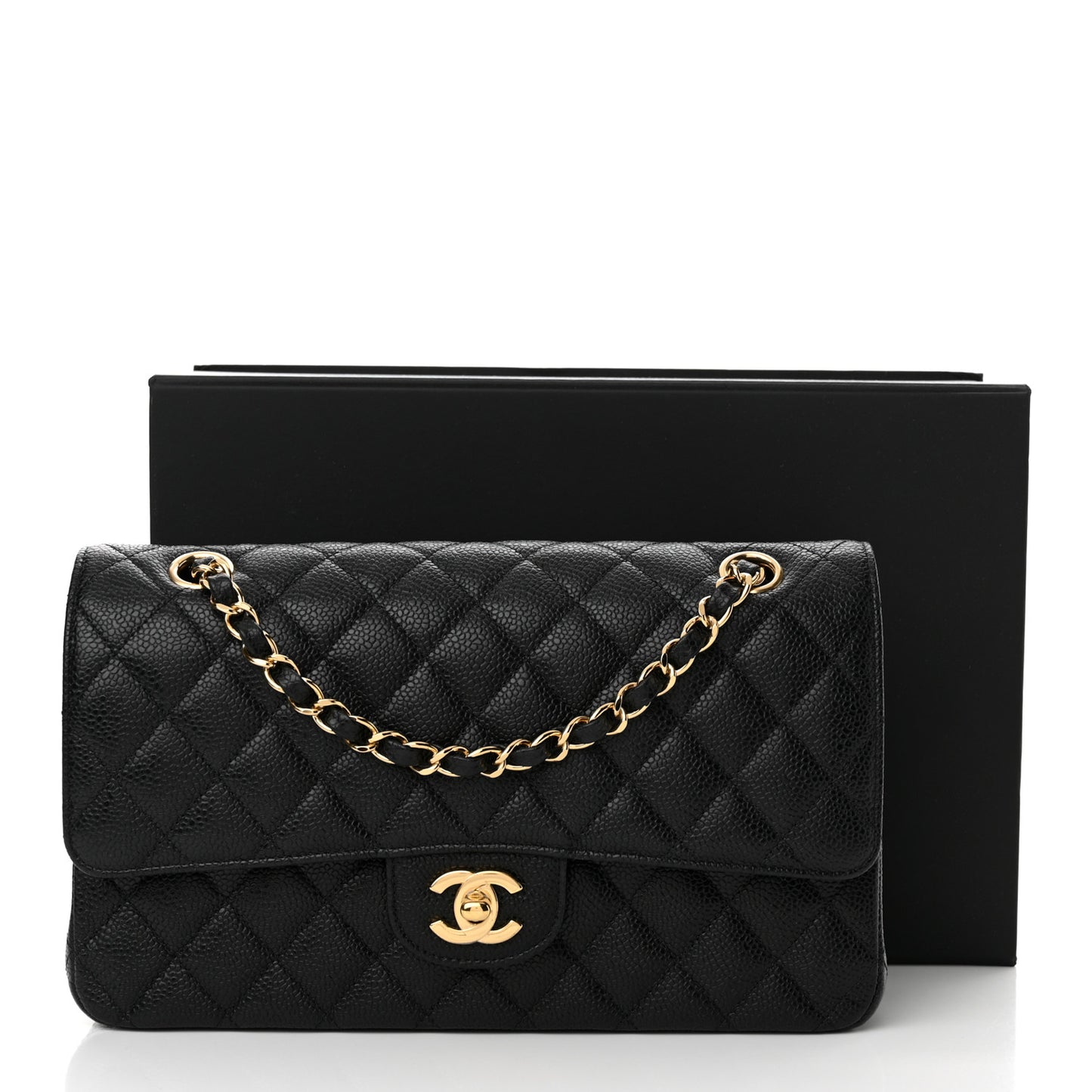 Caviar Quilted Medium Double Flap Black