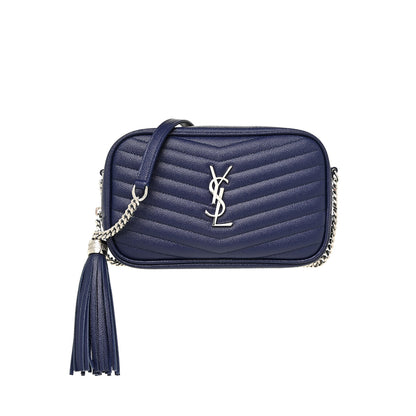 Saint Laurent Grain De Poudre Matelasse Monogram Mini Lou Camera Bag Denim 1 of 12
