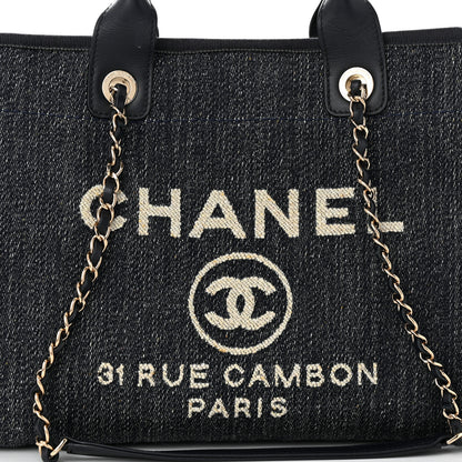 Chanel Denim Small Deauville Tote Dark Blue White 9 of 12