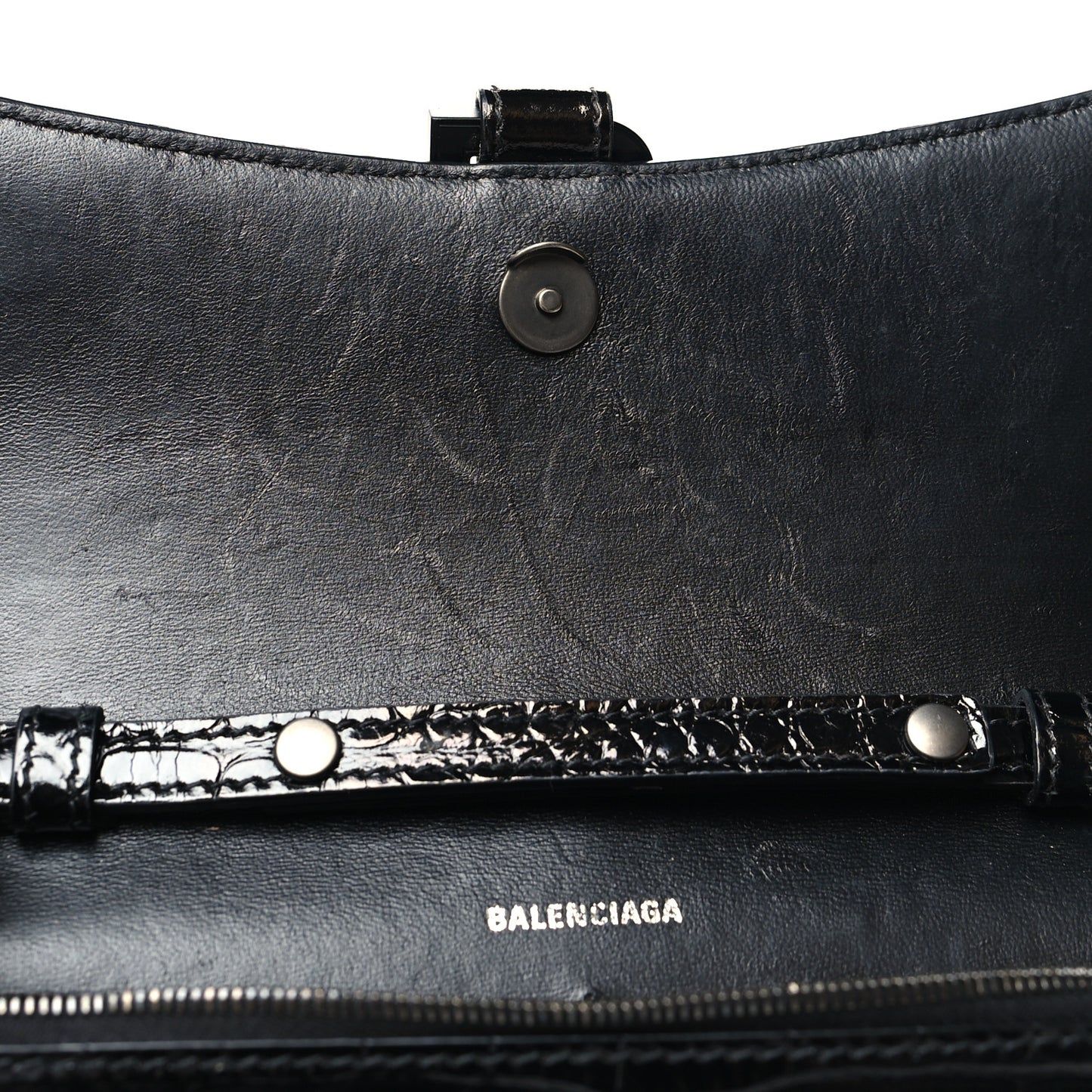 Shiny Calfskin Monochrome Crocodile Embossed Hourglass Chain Bag Black
