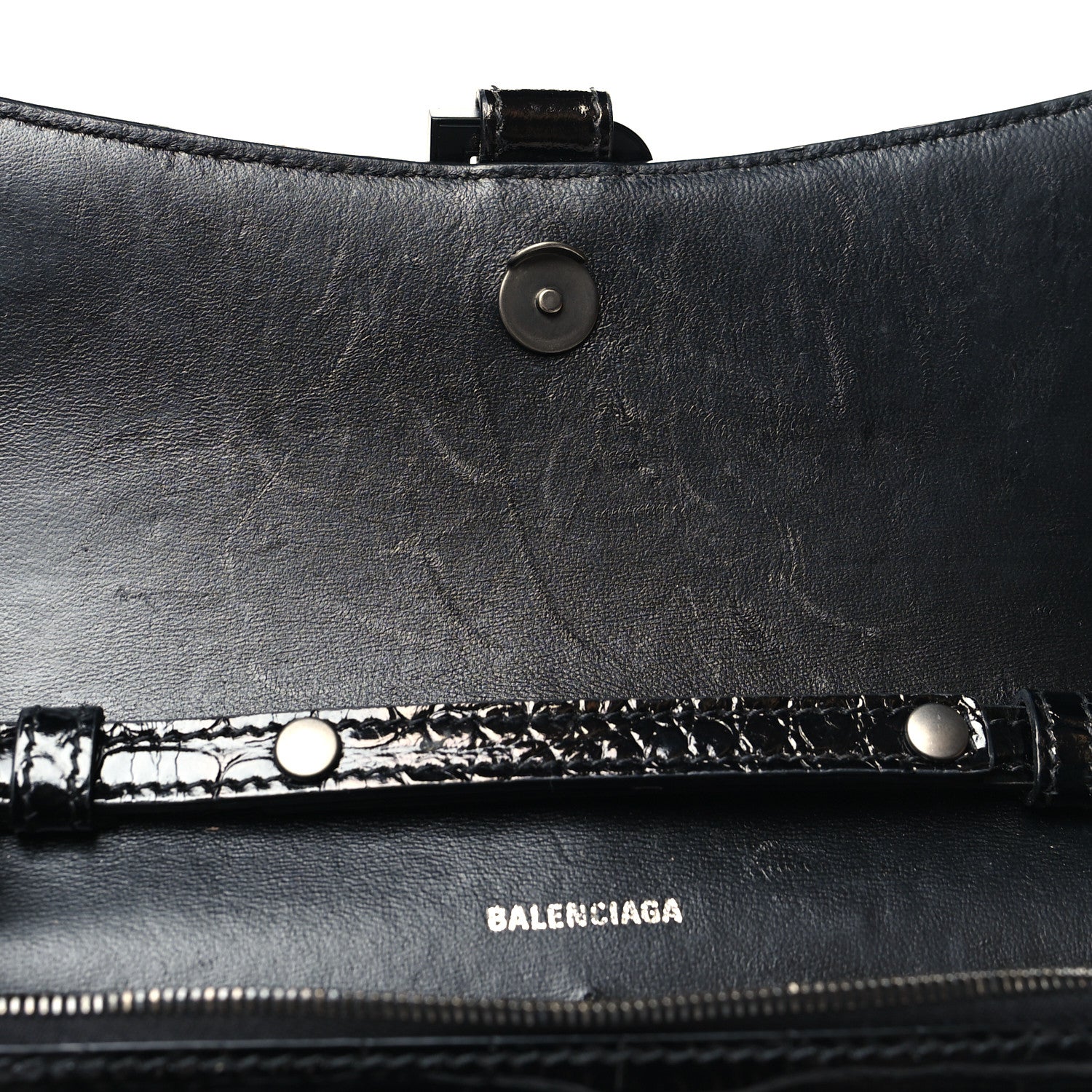 Balenciaga Shiny Calfskin Monochrome Crocodile Embossed Hourglass Chain Bag Black 10 of 11
