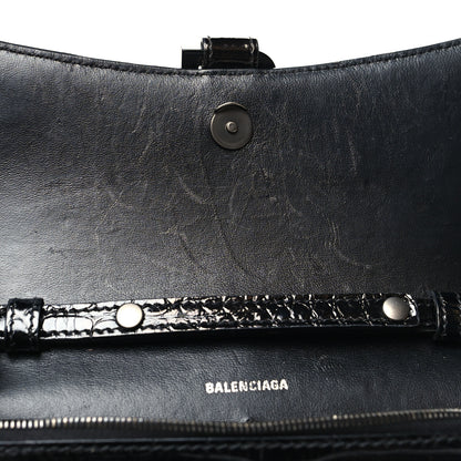 Balenciaga Shiny Calfskin Monochrome Crocodile Embossed Hourglass Chain Bag Black 10 of 11