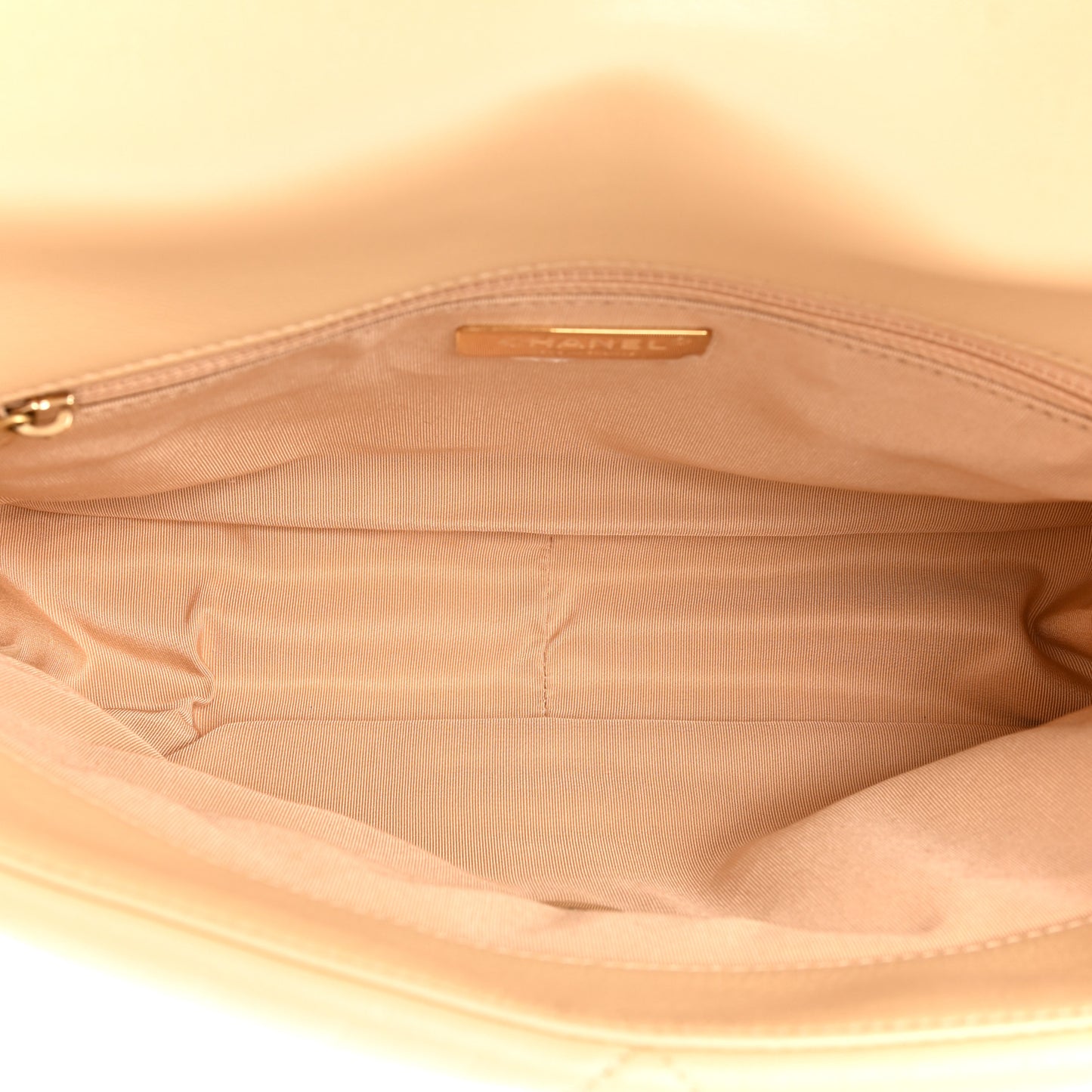 Goatskin Quilted Large Chanel 19 Flap Beige