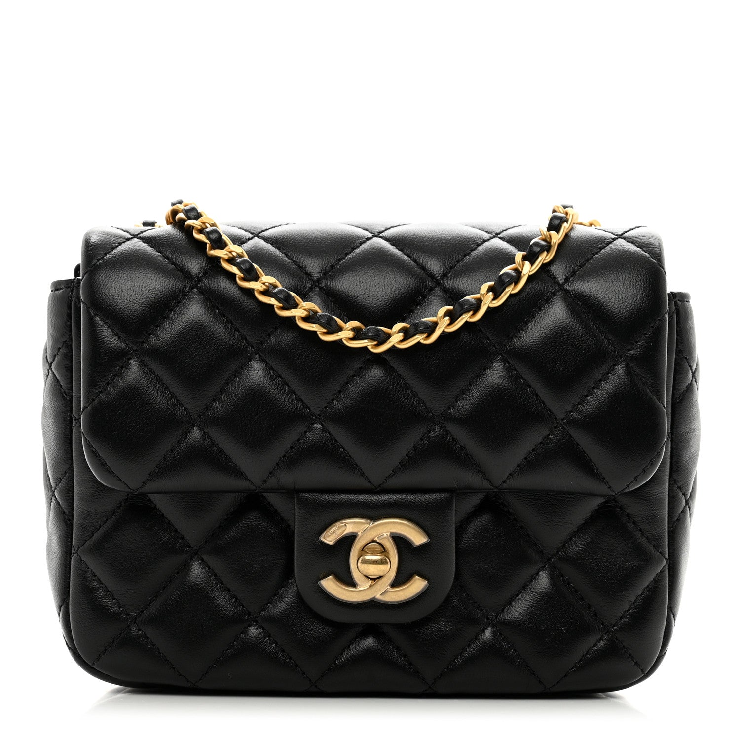 Chanel Lambskin Enamel Quilted Mini Coco Hearts Square Flap Black 1 of 10