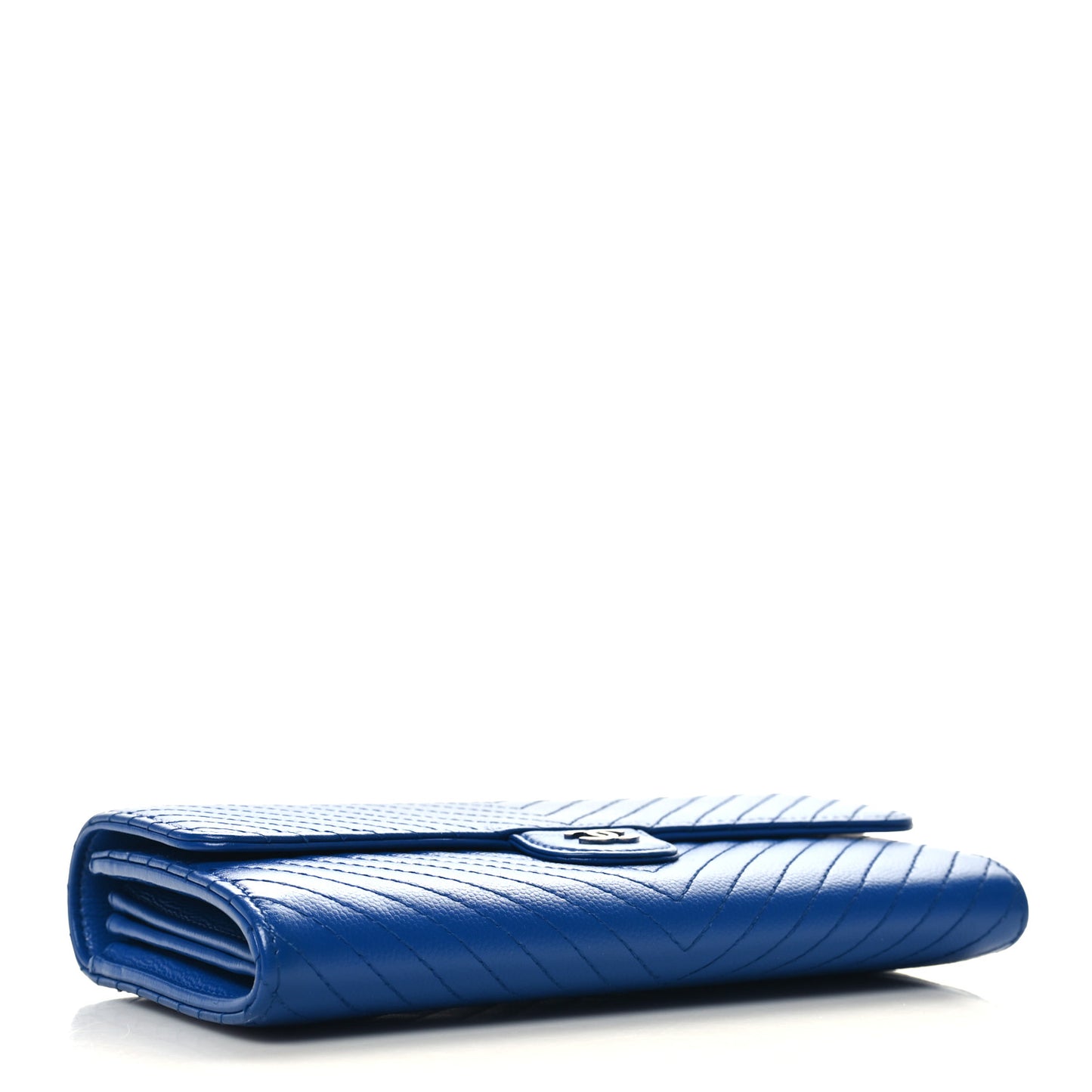 Caviar Chevron Quilted Large Flap Wallet Blue