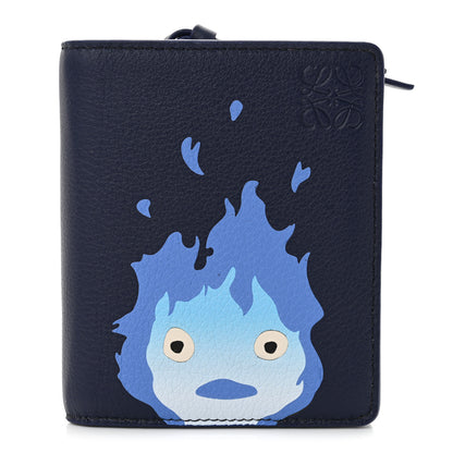 Loewe X HOWLS MOVING CASTLE Satin Calfskin Calcifer Compact Zip Wallet Marine 1 of 13