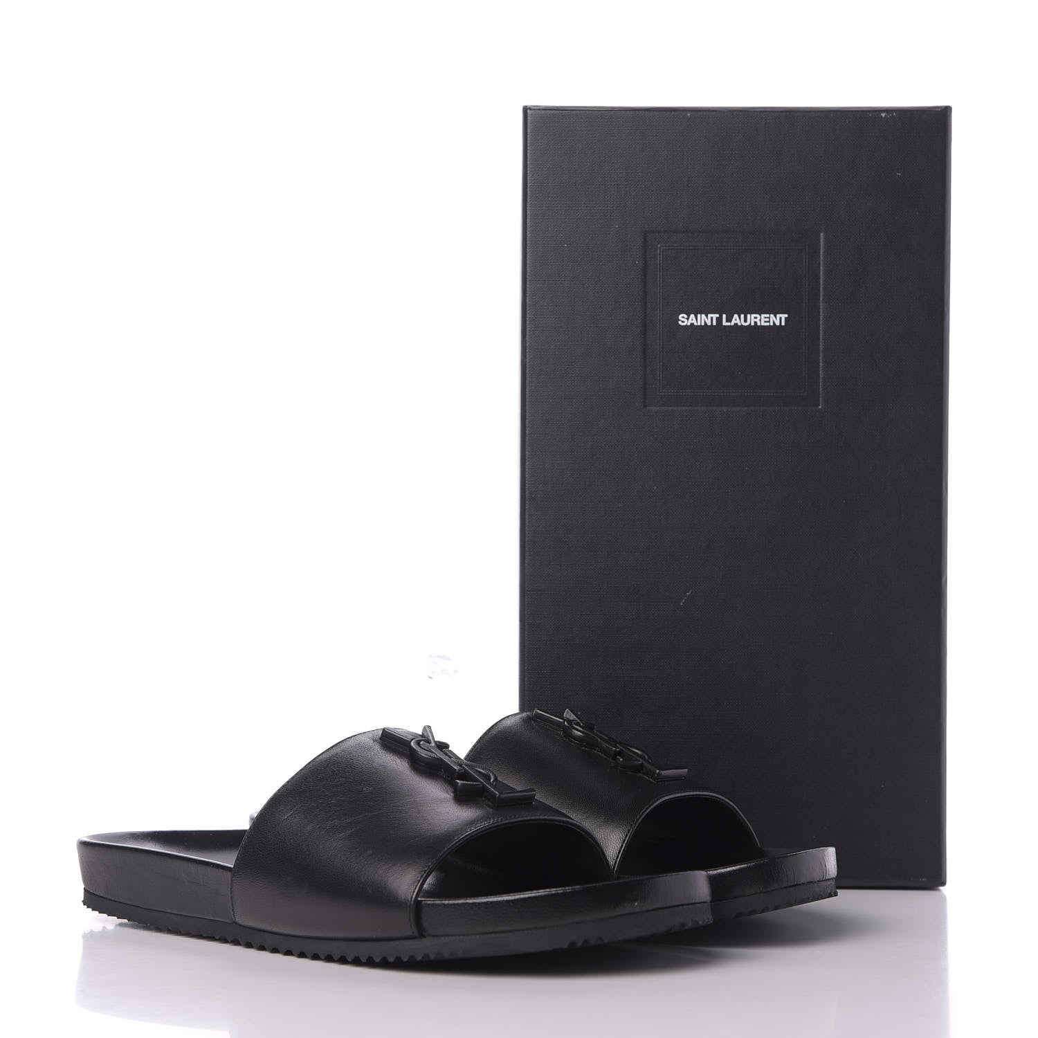 Saint Laurent Lambskin Joan Slide Sandals Black 10 of 10
