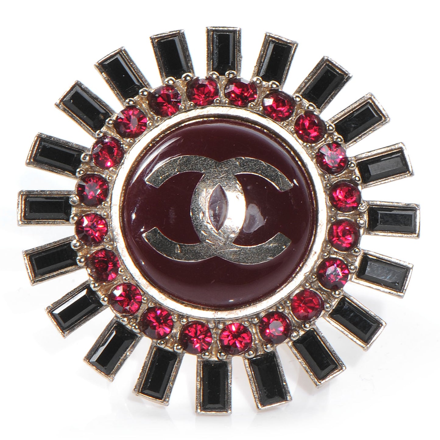 Enamel CC Crystal Baguette Ring 6.5 Gold