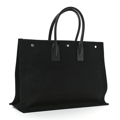 Saint Laurent Linen Calfskin Rive Gauche Tote Black 3 of 10