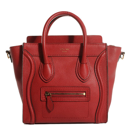Celine Drummed Calfskin Nano Luggage Coquelicot 1 of 8
