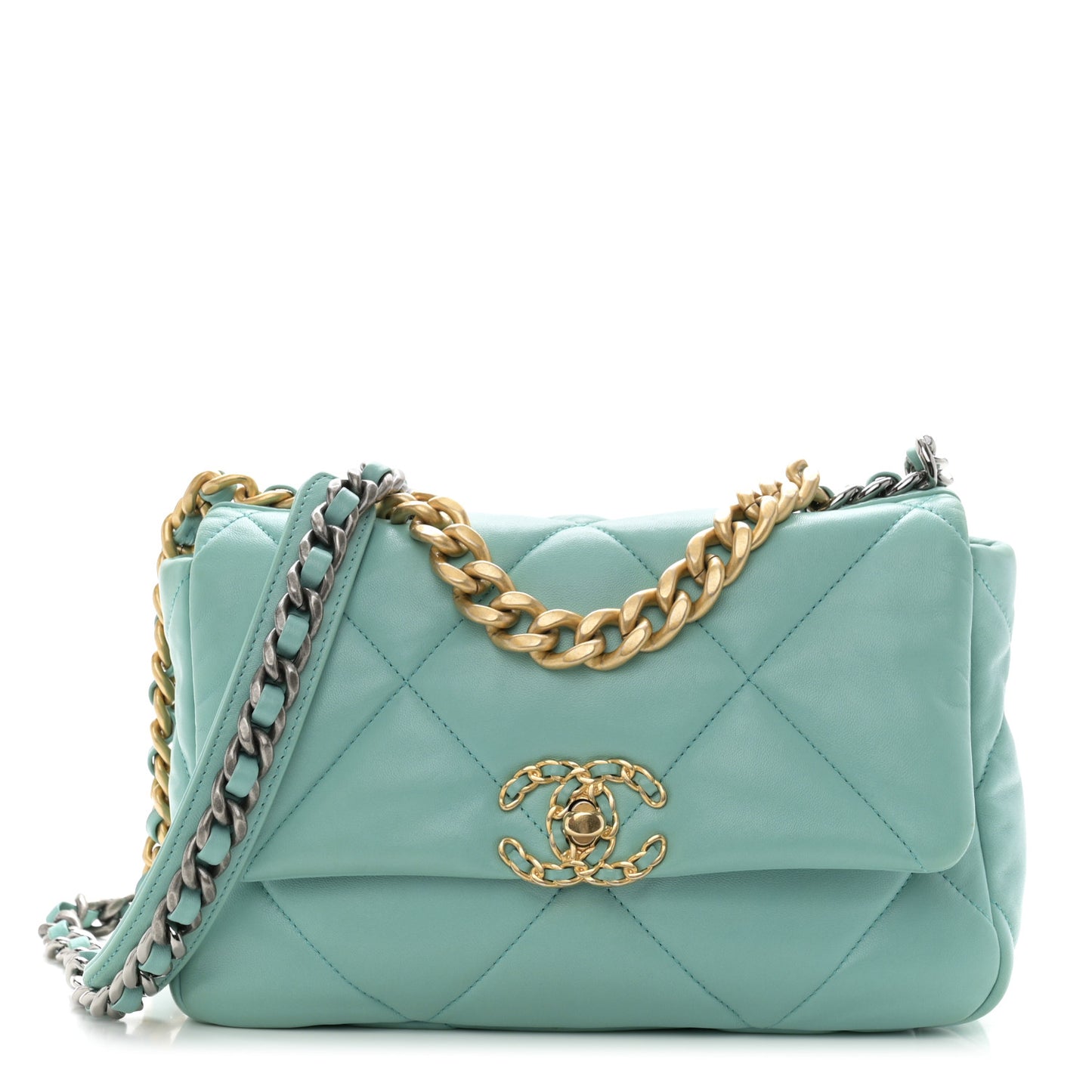 Shiny Lambskin Quilted Medium Chanel 19 Flap Light Blue