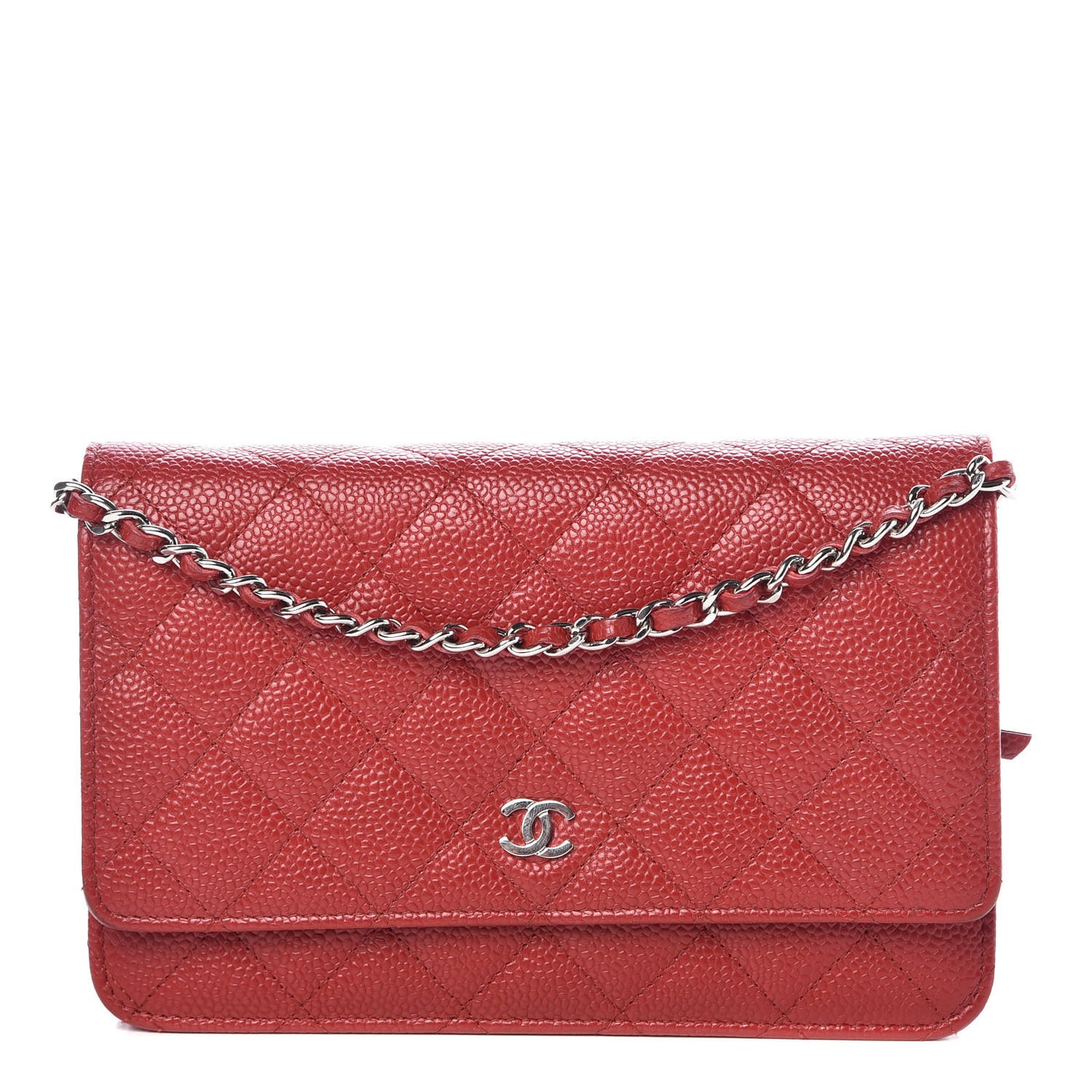 Caviar Quilted Wallet On Chain WOC Dark Red