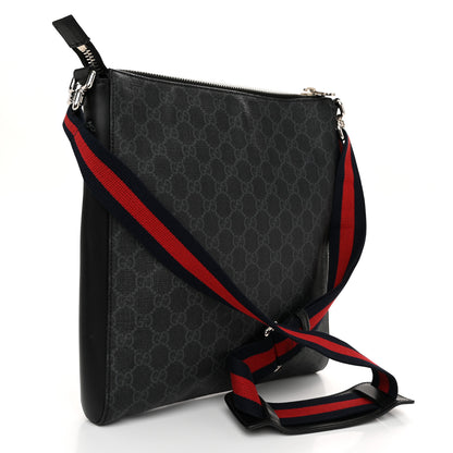 Gucci GG Supreme Monogram Appia Calfskin Web Flat Messenger Bag Black Grey 3 of 11