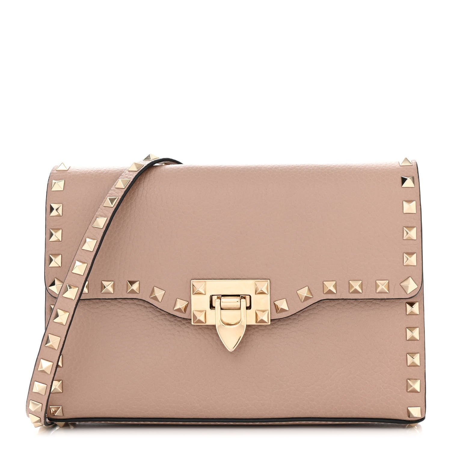 Valentino Garavani Pebbled Calfskin Medium Rockstud Flip Lock Crossbody Bag Poudre 1 of 10