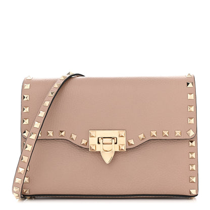 Valentino Garavani Pebbled Calfskin Medium Rockstud Flip Lock Crossbody Bag Poudre 1 of 10