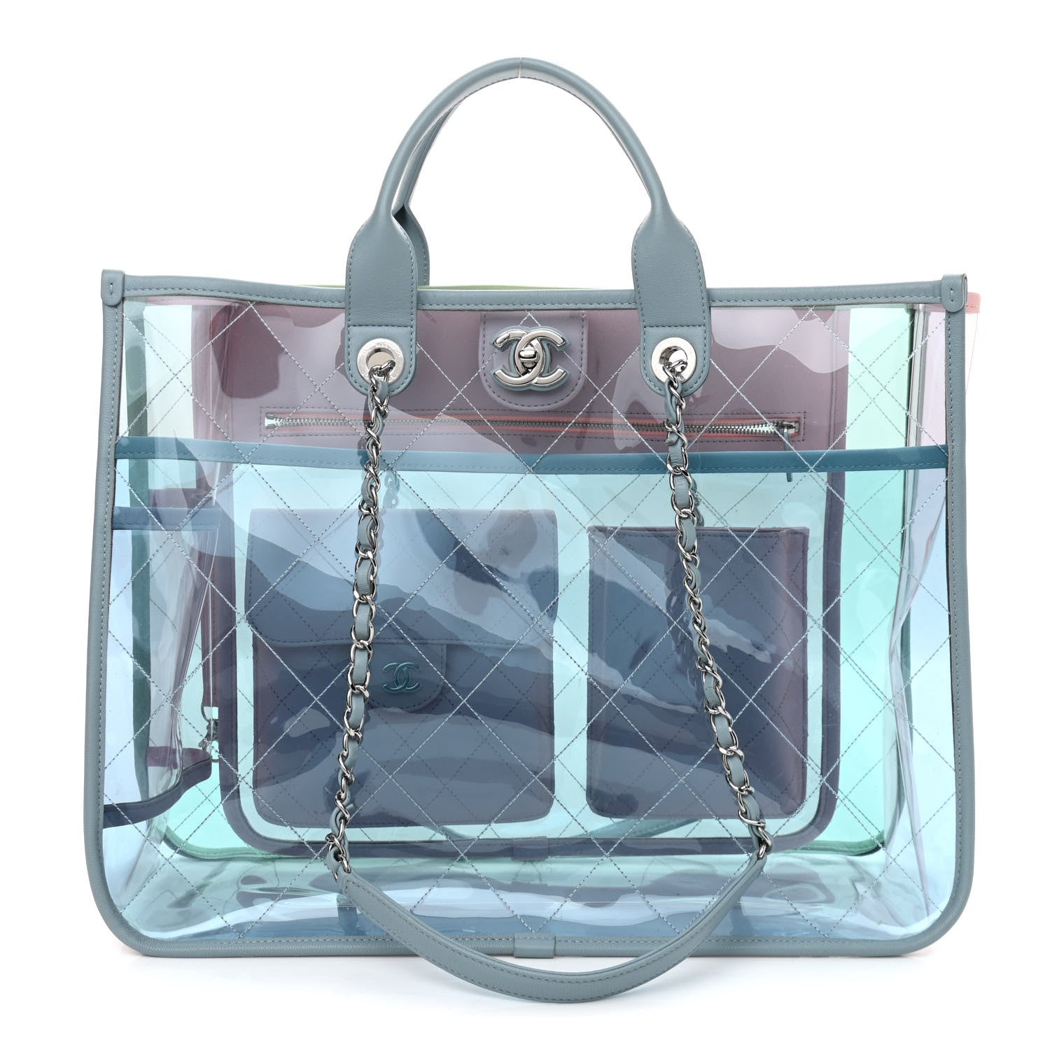 Chanel PVC Lambskin Stitched Medium Coco Splash Shopping Bag Blue Green Pink 1 of 12