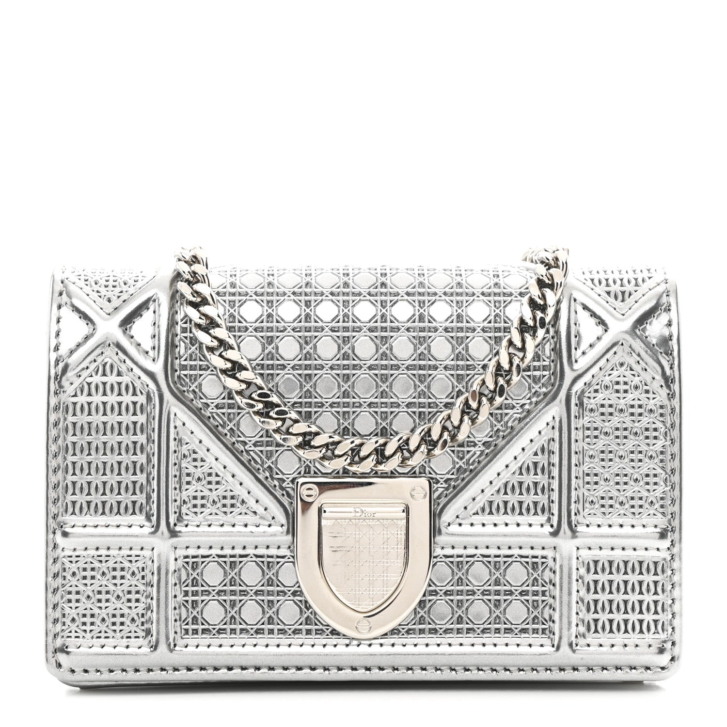 Christian Dior Metallic Patent Micro-Cannage Baby Diorama Flap Bag Silver 1 of 10