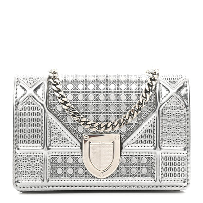 Christian Dior Metallic Patent Micro-Cannage Baby Diorama Flap Bag Silver 1 of 10