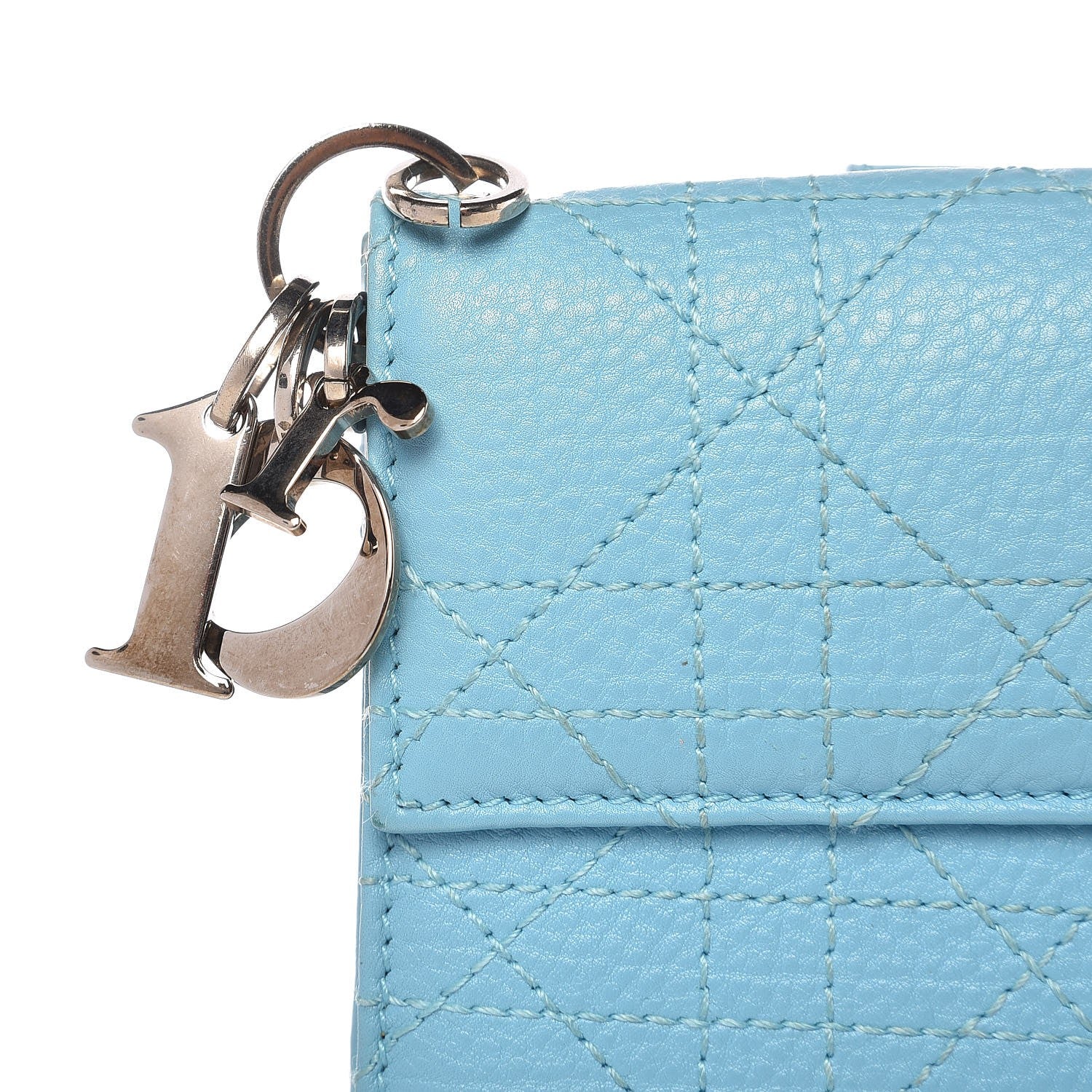 Christian Dior Grained Calfskin Cannage Lady Dior French Wallet Light Blue 9 of 9