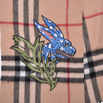 Burberry Cashmere Embroidered Oscar Giant Check Fringe Scarf Camel 4 of 7