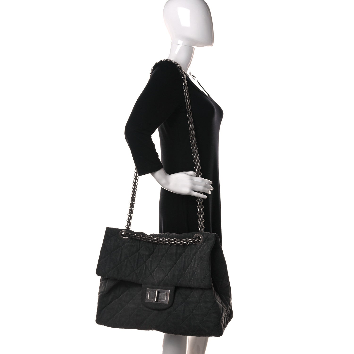 Chanel Denim Quilted XXL Reissue Flap Grey 3 of 11