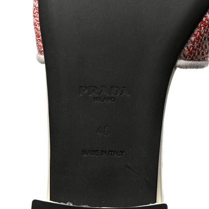 Prada Jacquard Logo Embroidered 10mm Slide Sandals 40 Rosso Talco 7 of 8